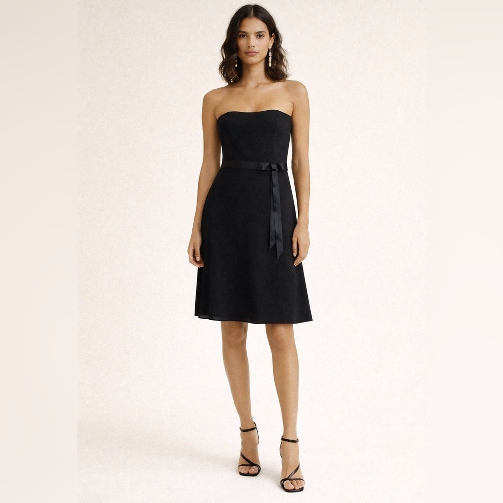 Vintage 90s Jessica McClintock black strapless a line dress with ribbon tie. 8